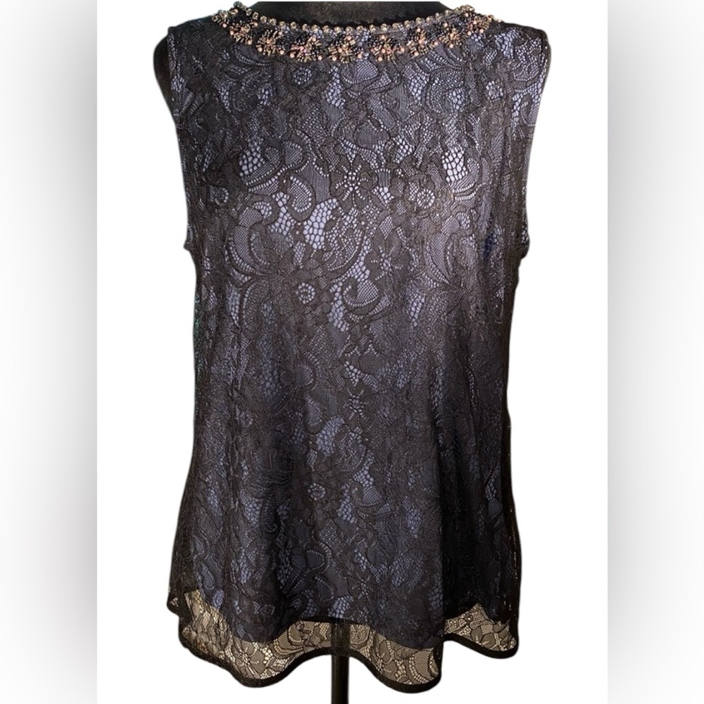 WHBM Jewel-trimmed Sleeveless Lace Blouse